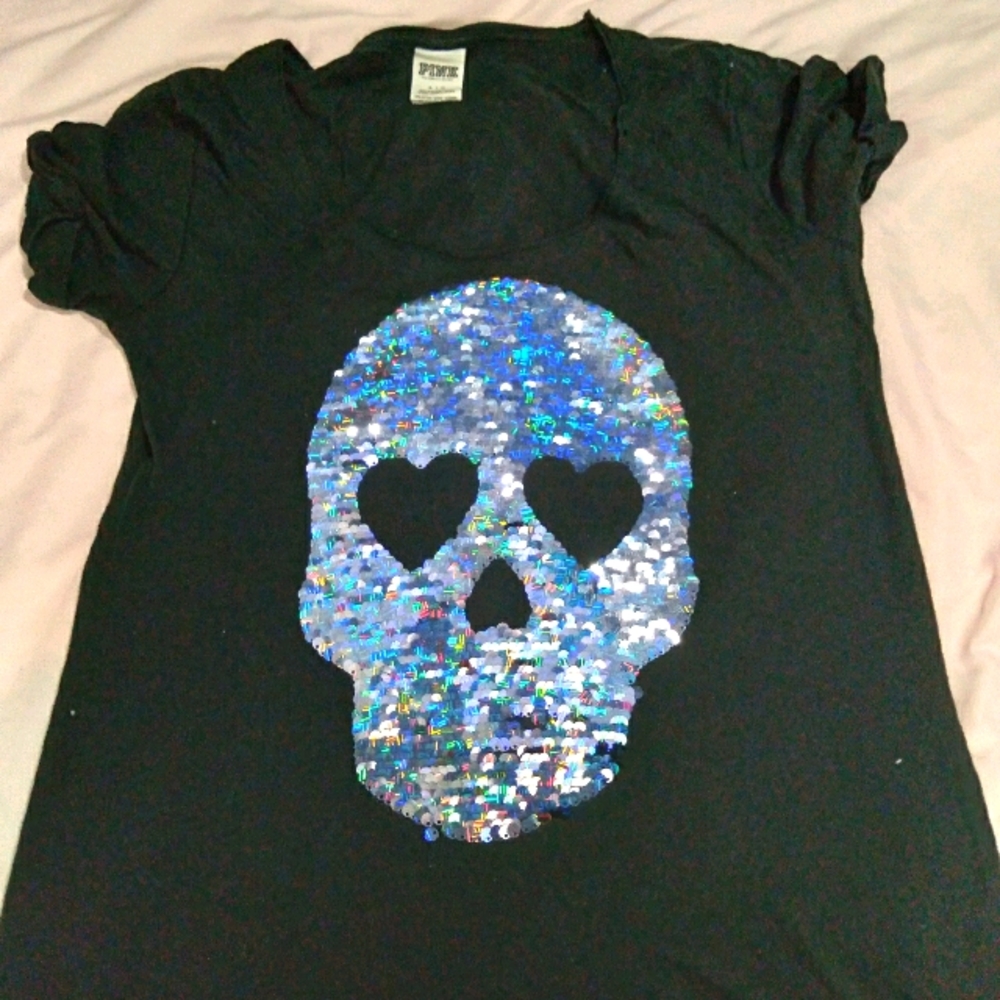 PINK sugar skull shirt size L